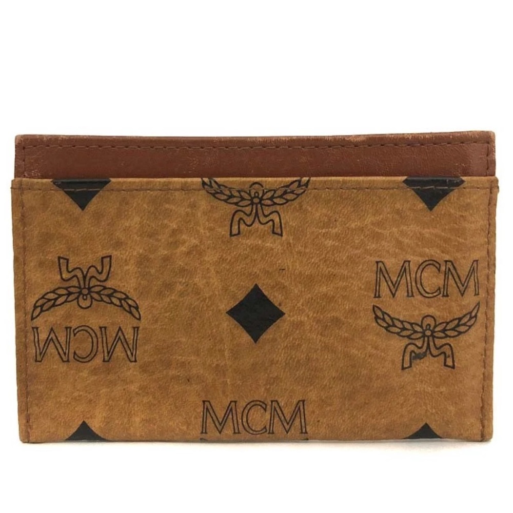 MCM Tan and Brown Card Holder MCM Logo Visetos Leather Card Case Brown authentic